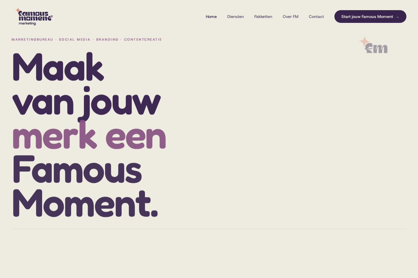 Website van Famous Moment Marketing, klantproject van WebNovaPro