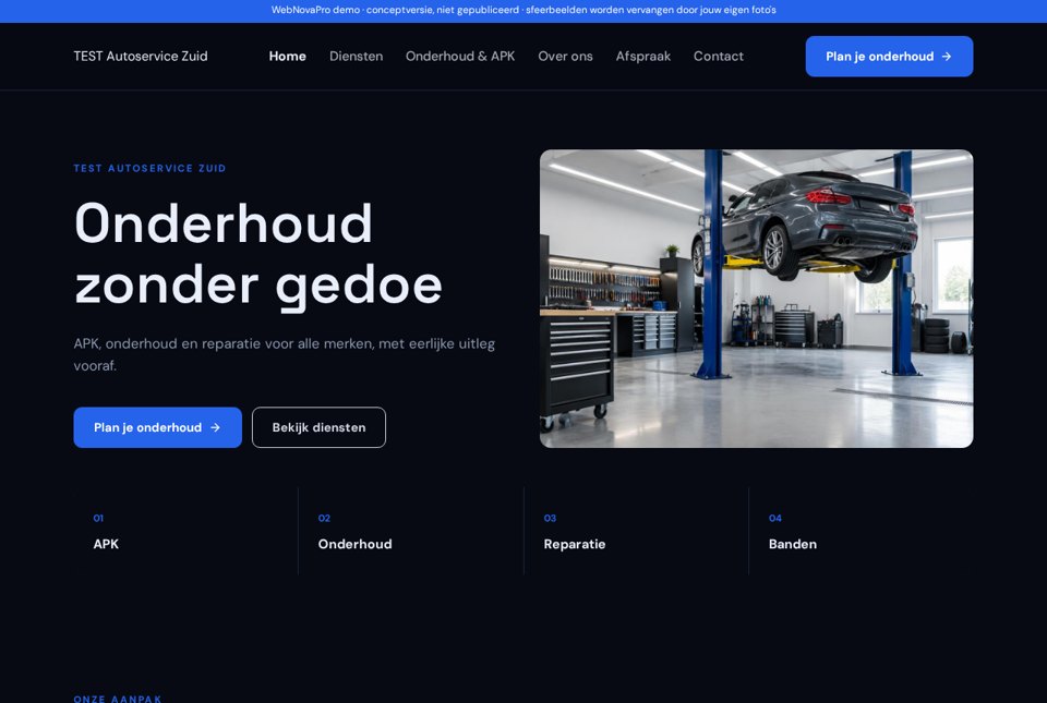 Schermafbeelding van het testconcept voor een garage