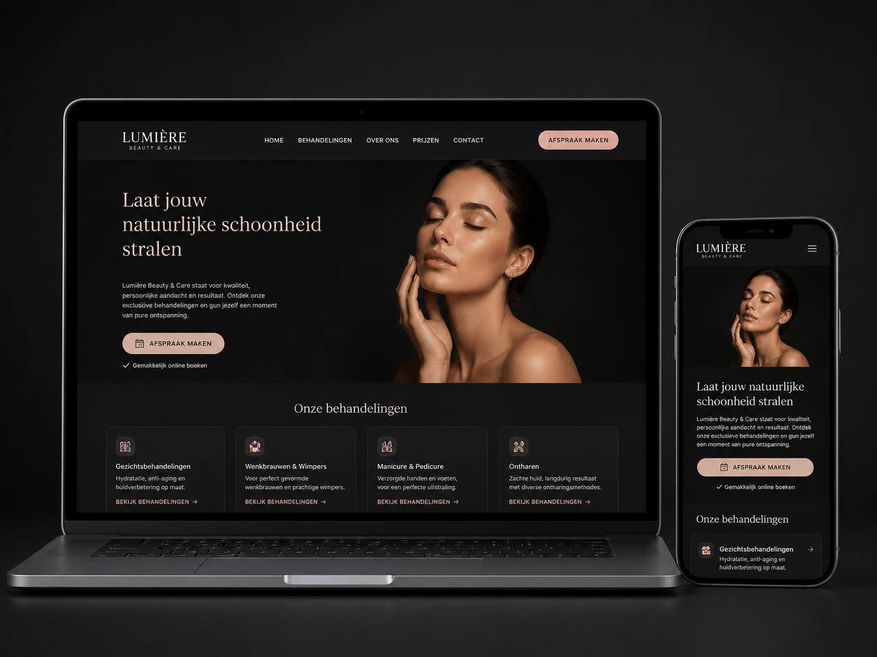 Conceptdemo-website voor NY Beauty Lounge Maasmechelen, een schoonheidssalon