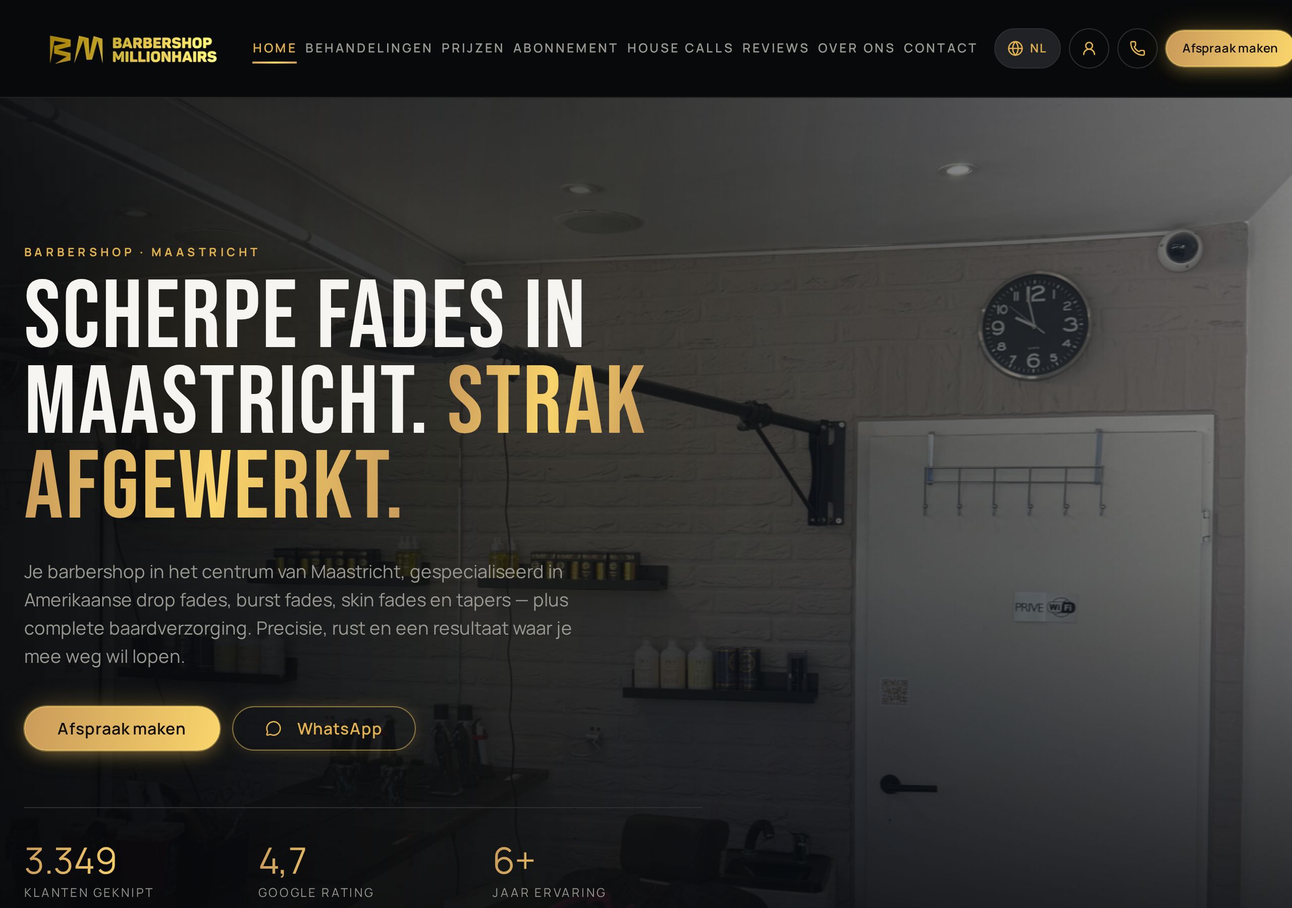 Voorpagina van Barbershop Millionhairs — praktijkvoorbeeld van WebNovaPro